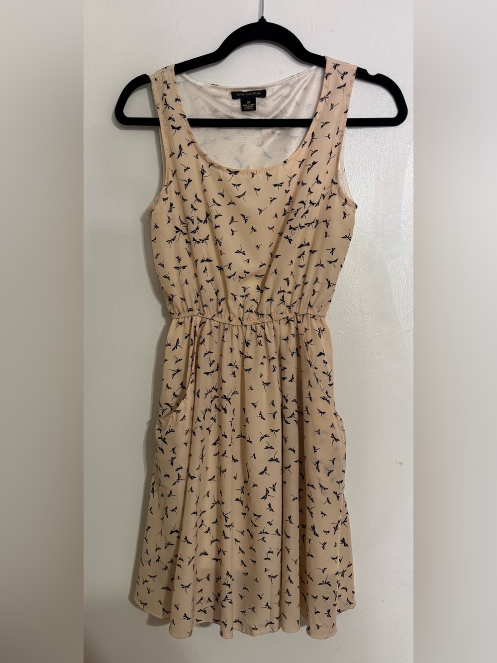 Beige with Pink Hue Dragonfly Print Sleeveless Dress size XS